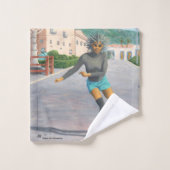 エイリアン女性ローラスケートで滑るファンタジーアートタオルセット バスタオルセット (ウォッシュタオル)