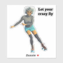 エイリアン女性ローラスケートで滑るファンタジーカスタムシール