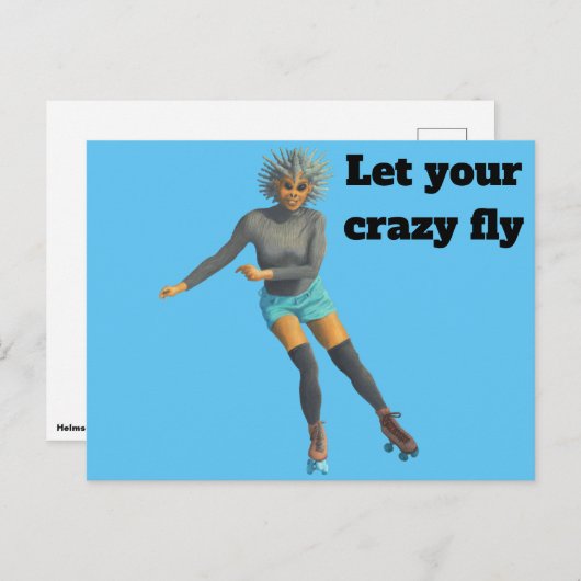エイリアン女性ローラスケートで滑るファンタジー絵葉書 ポストカード (正面/裏面)
