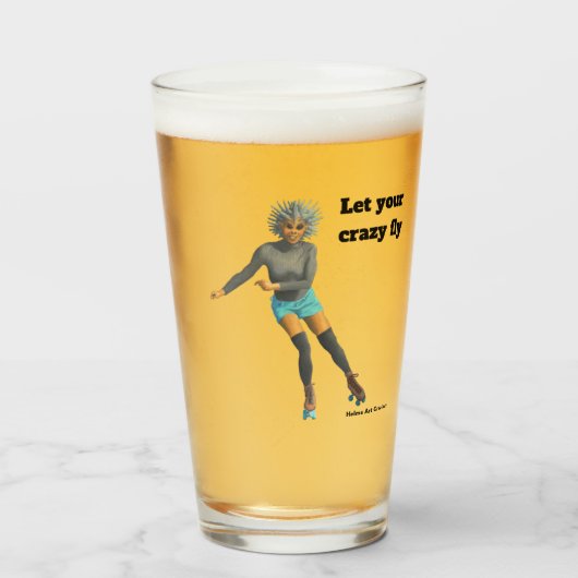 エイリアン女性ローラースケーターファンタジーアートガラス杯 タンブラーグラス (ドリンク正面)