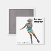 エイリアン女性ローラースケーターファンタジーボタンマグネット マグネット (正面/裏面)