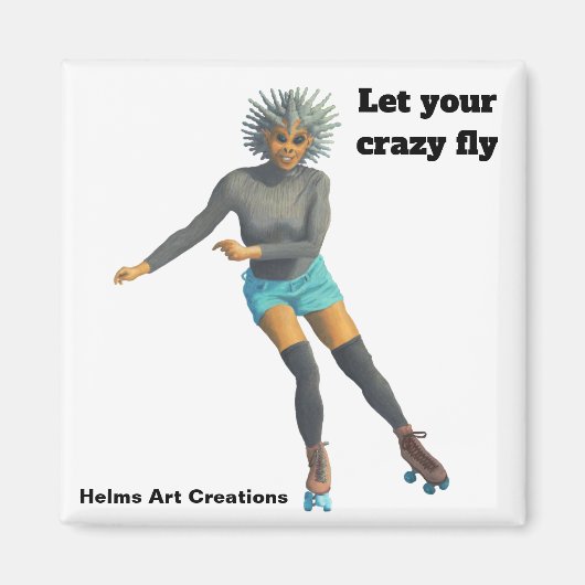 エイリアン女性ローラースケーターファンタジーボタンマグネット マグネット (正面)