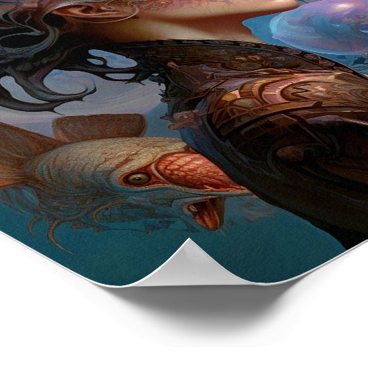 エイリアン女性超現実的SFアート ポスター (角)