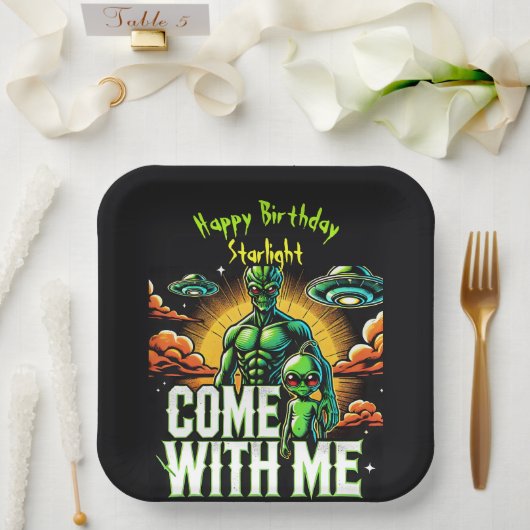 エイリアン姿:宇宙の冒険 ペーパープレート (ウェディング)