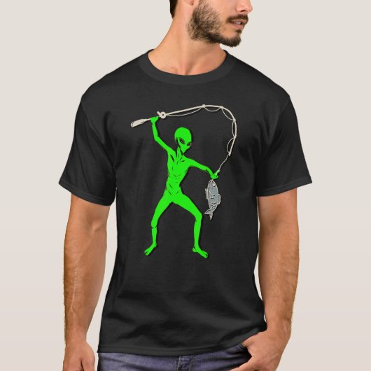 エイリアン学冒険家へ魚エイリアン魚釣り Tシャツ (正面)