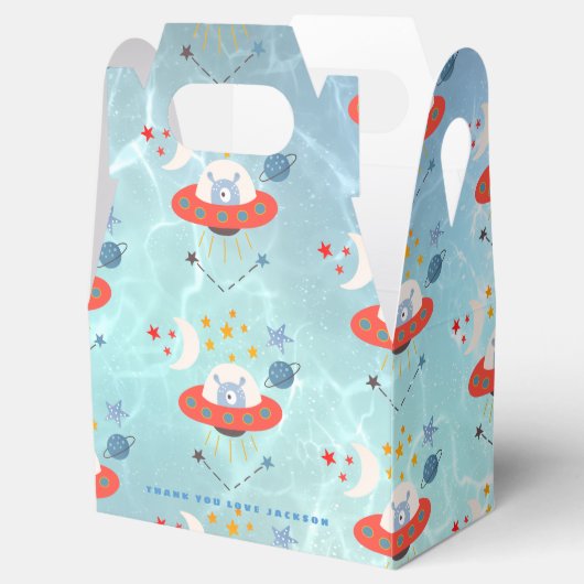 エイリアン宇宙パターンサンキューオファービットティール(緑がかった色)誕生日 フェイバーボックス (オープン)