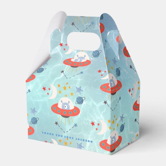 エイリアン宇宙パターンサンキューオファービットティール(緑がかった色)誕生日 フェイバーボックス (正面サイド)