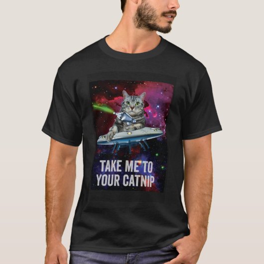 エイリアン宇宙猫がお前のカブに連れて行く Tシャツ (正面)