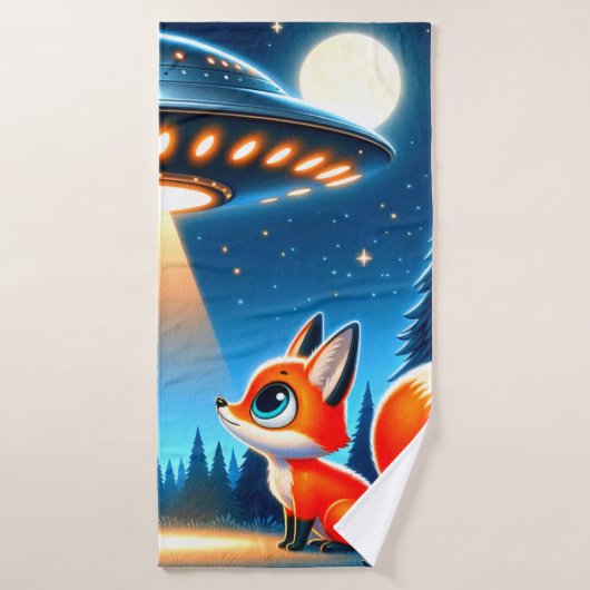 エイリアン宇宙船とキツネ バスタオル (バスタオル)