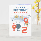 エイリアン宇宙船エージ2誕生日宇宙ホワイト カード (黄色い花)