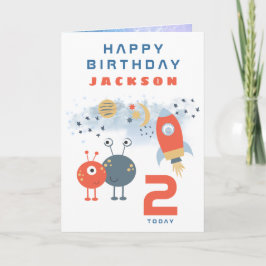 エイリアン宇宙船エージ2誕生日宇宙ホワイト カード