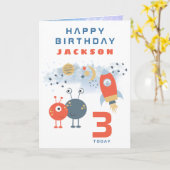 エイリアン宇宙船エージ3誕生日宇宙ホワイト カード (黄色い花)