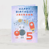 エイリアン宇宙船エージ5誕生日宇宙薄紫 カード (正面)