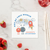 エイリアン宇宙船ムーンスターズ男の子4th誕生日パーティー スタンダードカクテルナプキン (インサイチュ)