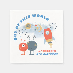 エイリアン宇宙船ムーンスターズ男の子4th誕生日パーティー スタンダードカクテルナプキン