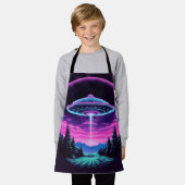 エイリアン宇宙船レトロ未来的 エプロン (着用した状態)
