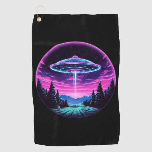 エイリアン宇宙船レトロ未来的 ゴルフタオル (正面)