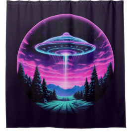 エイリアン宇宙船レトロ未来的 シャワーカーテン