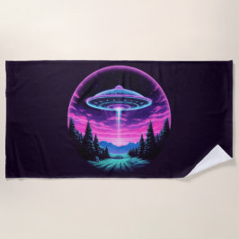 エイリアン宇宙船レトロ未来的 ビーチタオル