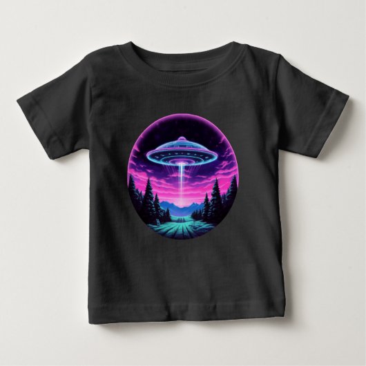 エイリアン宇宙船レトロ未来的 ベビーTシャツ (正面)