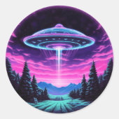 エイリアン宇宙船レトロ未来的 ラウンドシール (正面)