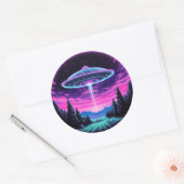 エイリアン宇宙船レトロ未来的 ラウンドシール (封筒)