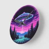 エイリアン宇宙船レトロ未来的 ラウンド壁時計 (傾斜)