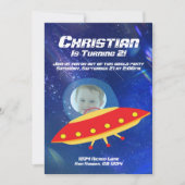 エイリアン宇宙船宇宙飛行士宇宙誕生日 招待状 (正面)