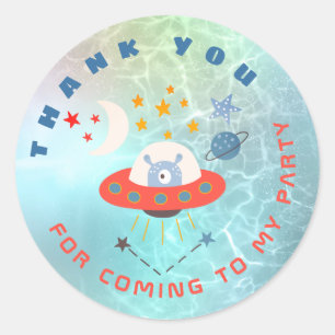 エイリアン宇宙船感謝ユーティール（緑がかった色）誕生日 ラウンドシール