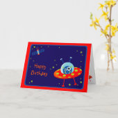 エイリアン宇宙船誕生日カード カード (黄色い花)