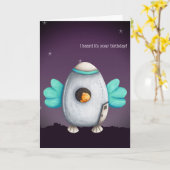 エイリアン宇宙船鳥誕生日付パーソナライズされたき カード (黄色い花)