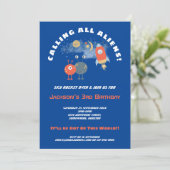 エイリアン宇宙船Cartoon Boy 3rd Birthday Blue 招待状 (スタンド正面)