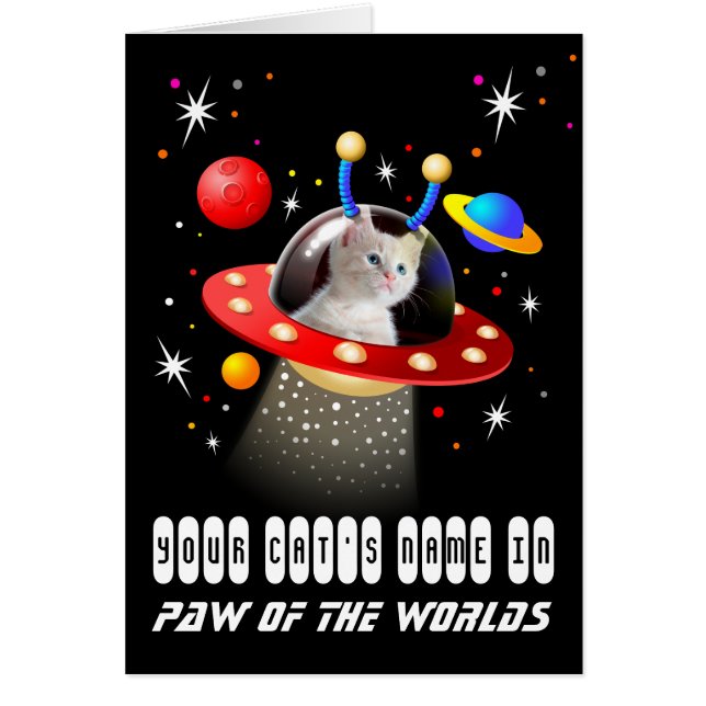 エイリアン宇宙船UFO Sci Fiシーンの猫 (正面)