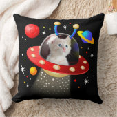 エイリアン宇宙船UFO Sci Fiシーンの猫 クッション (ブランケット)