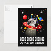 エイリアン宇宙船UFO Sci Fiシーンの猫 ポストカード (正面/裏面)