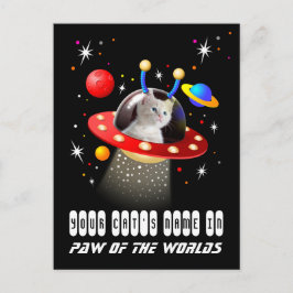 エイリアン宇宙船UFO Sci Fiシーンの猫 ポストカード