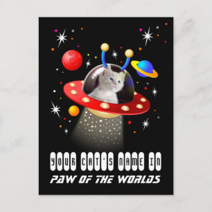 エイリアン宇宙船UFO Sci Fiシーンの猫 ポストカード