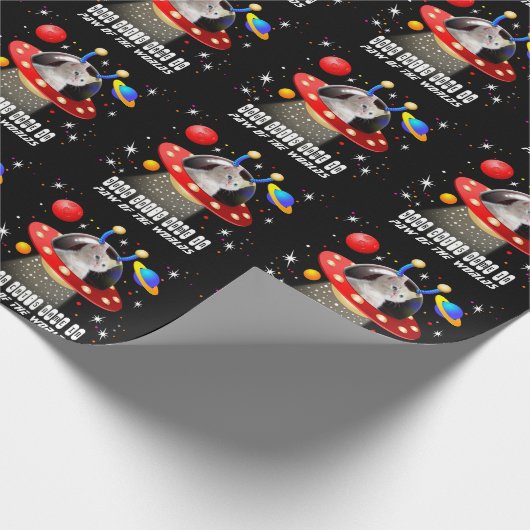 エイリアン宇宙船UFO Sci Fiシーンの猫 ラッピングペーパー (角)