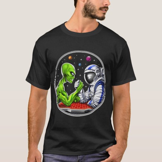 エイリアン宇宙飛行士腕相撲 Tシャツ (正面)