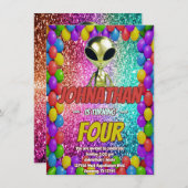 エイリアン宇宙UFOロケット船宇宙の誕生日招待状 招待状 (正面/裏面)