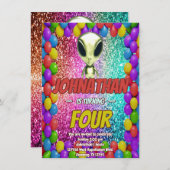 エイリアン宇宙UFOロケット船宇宙の誕生日招待状 招待状 (正面/裏面)