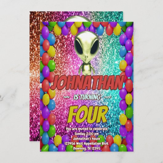 エイリアン宇宙UFOロケット船宇宙の誕生日招待状 招待状 (正面/裏面)
