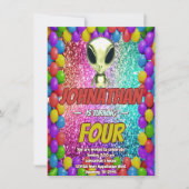 エイリアン宇宙UFOロケット船宇宙の誕生日招待状 招待状 (正面)