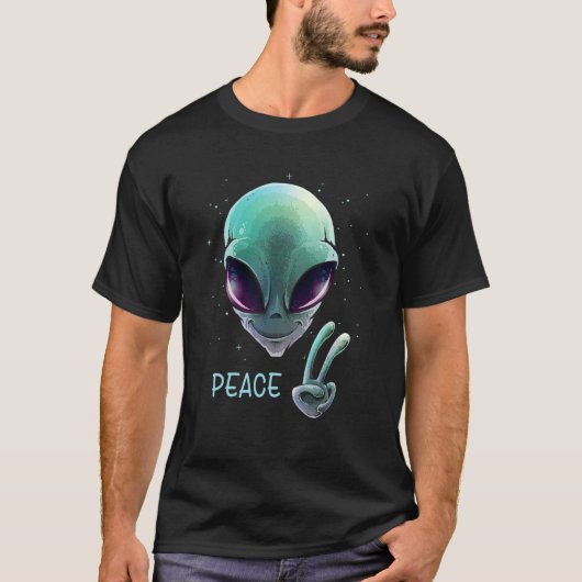 エイリアン平和ため息の手カッコいい宇宙未来的な精神 Tシャツ (正面)