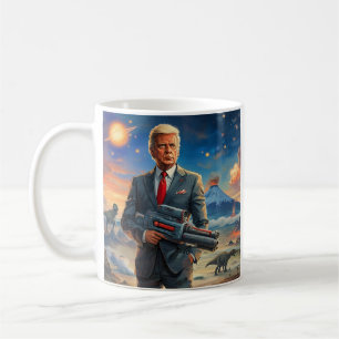 エイリアン惑星恐竜レーザー銃火山の上のトランプ コーヒーマグカップ