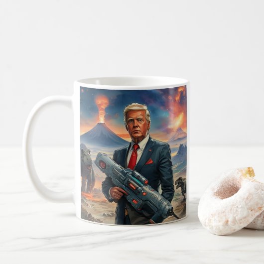 エイリアン惑星恐竜レーザー銃火山の上のトランプ コーヒーマグカップ (ドーナツ)