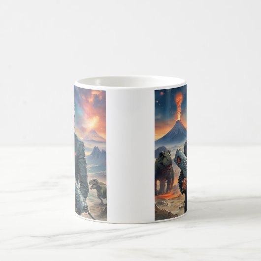 エイリアン惑星恐竜レーザー銃火山の上のトランプ コーヒーマグカップ (中央)