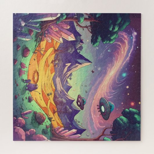 エイリアン惑星UFO宝石バイオレット山脈 ジグソーパズル (横)