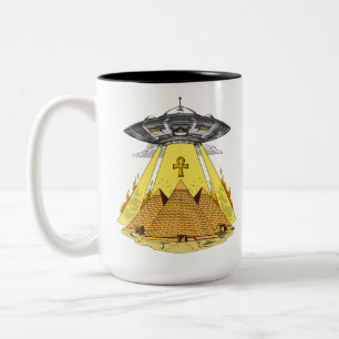 エイリアン拉致エジプトのピラミッド古代UFO ツートーンマグカップ