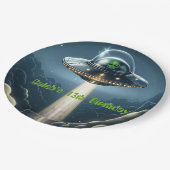 エイリアン拉致UFOブルークラウドバースデーパーティー ペーパープレート (アングル)